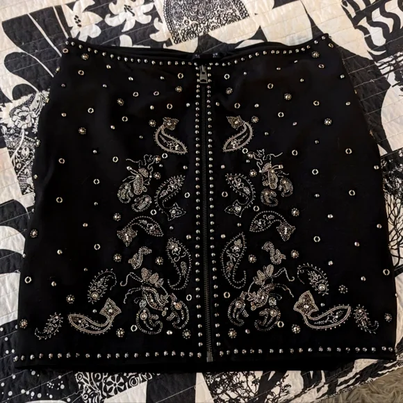 Allsaints Cassidy Zip Up Embellished Mini Skirt - Black studded - Picture 1 of 13